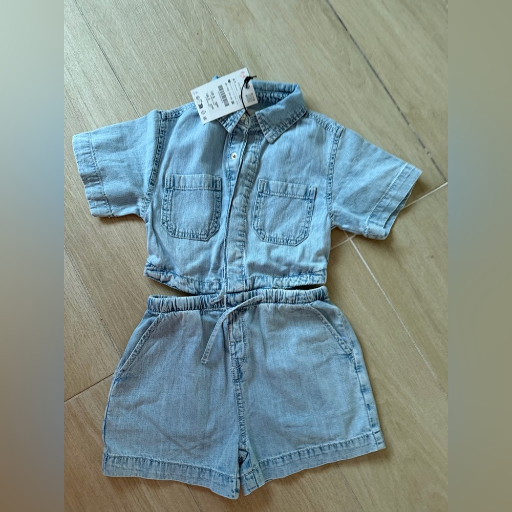 Zara Kids Light Blue Denim Shorts Set